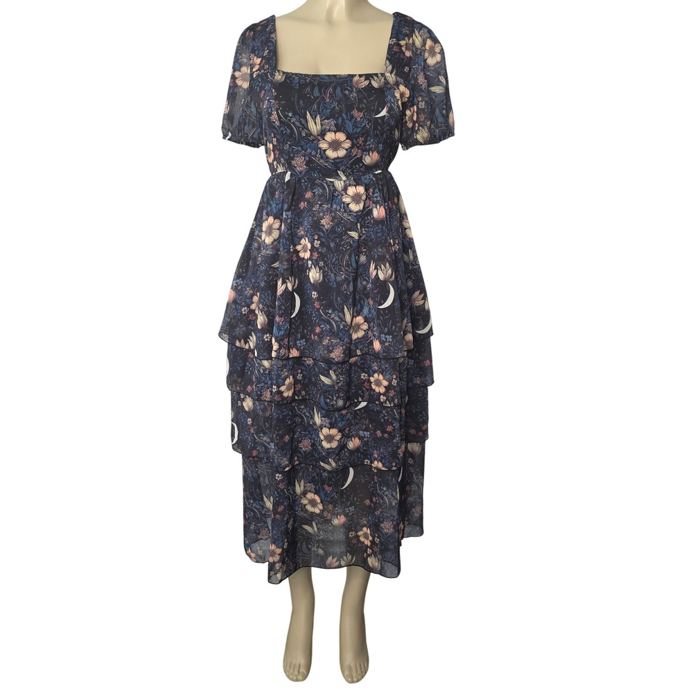 Disturbia Dress Womens 6 Black Primrose Floral Chiffon Layered Midaxi AW24M220